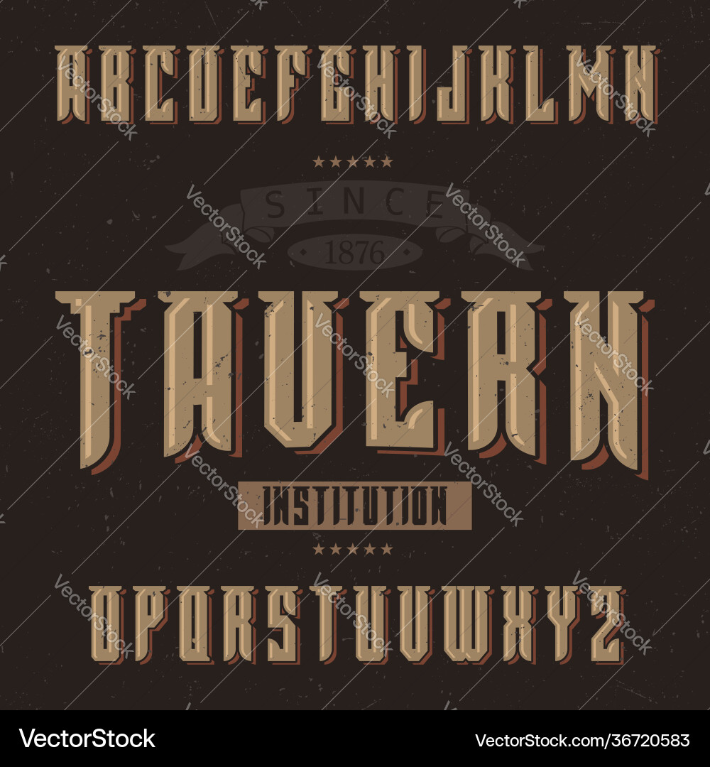 Tavern Label Font - Retro Style Vector Image