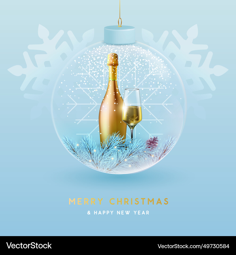 Christmas glass ball with champagne Christmas glass ball with champagne vector image