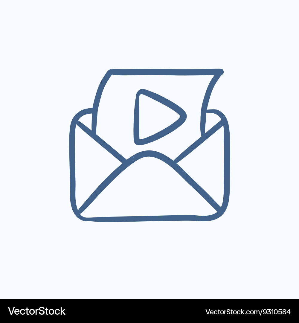 Envelope mail with play button sketch icon Vector Image
