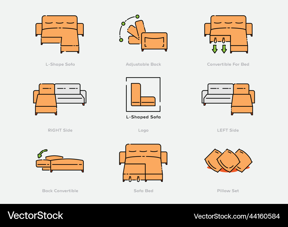 L shape smart sofa icon set Vector Image