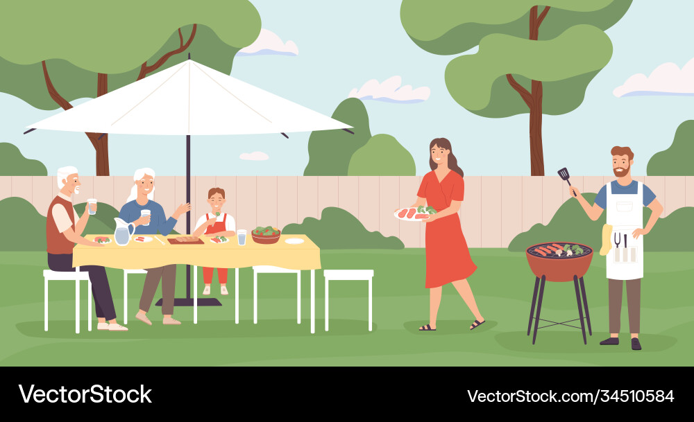 Leute im Grill glückliche Familienfreunde verbringen Leute im Grill glückliche Familienfreunde verbringen vektorbild