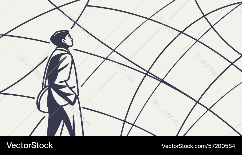 Person walking on abstract web path connection vector image