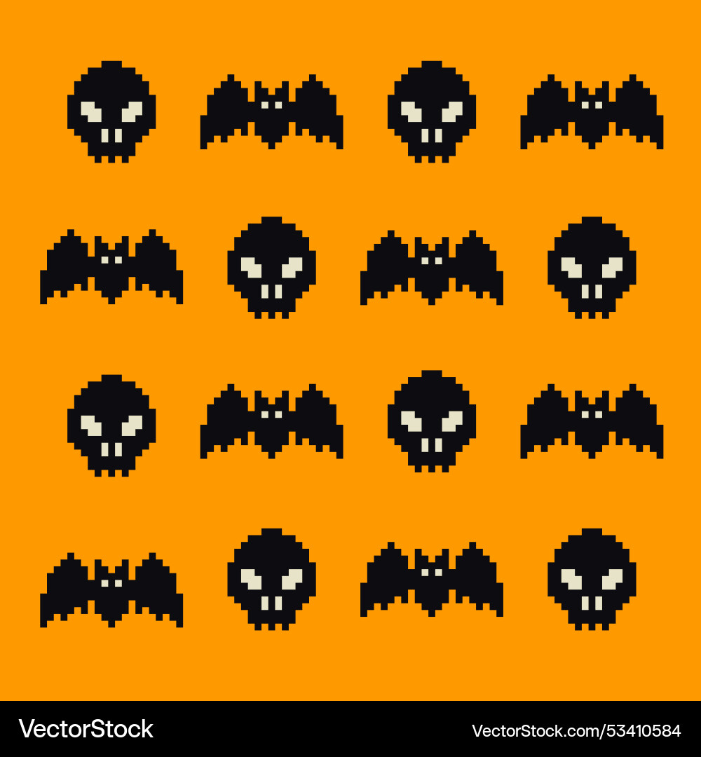Pixel art halloween icons and objects background Pixel art halloween icons and objects background vector image