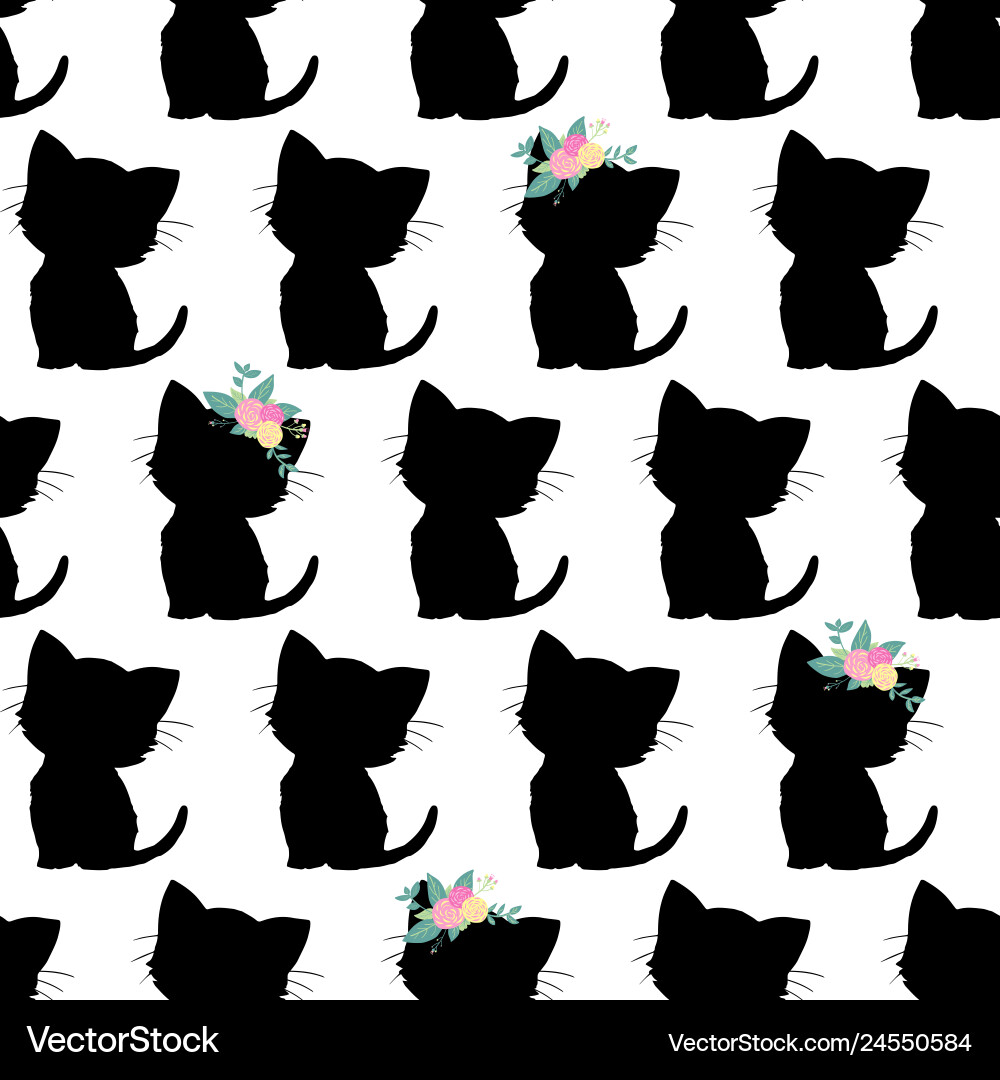 Seamless pattern with cute black cat Seamless pattern with cute black cat vector image