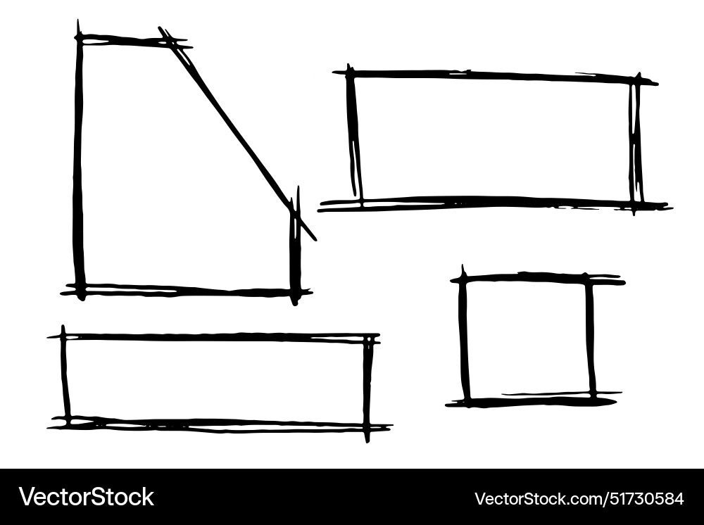 Set of hand drawn rectangular frames isolated Set of hand drawn rectangular frames isolated vector image