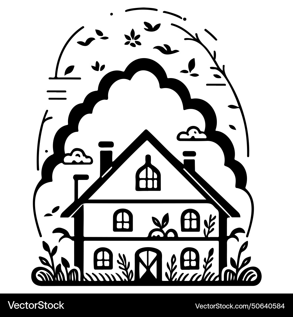 Spring farm house agriculture sketch draw Vector Image