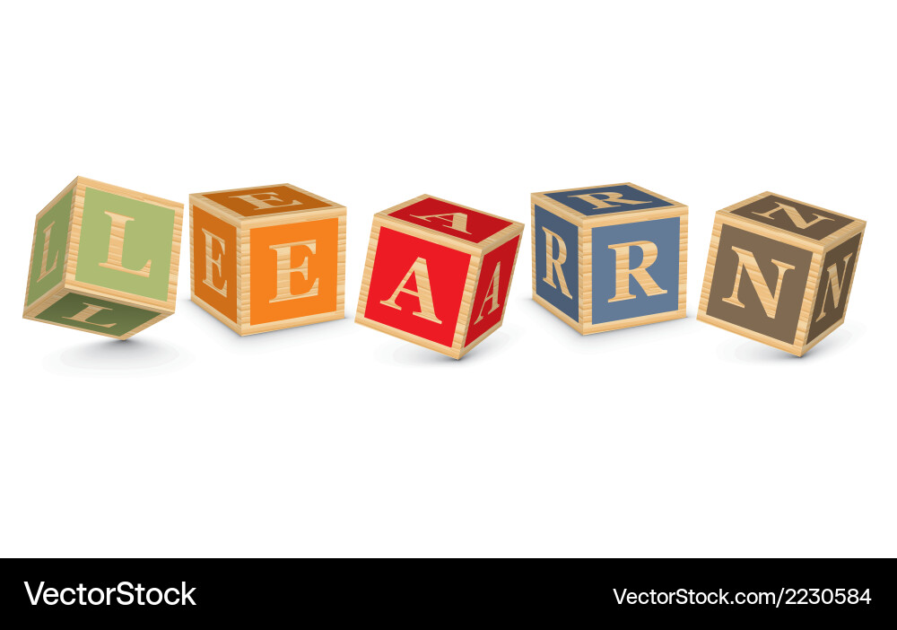 Word learn written with alphabet blocks vector image