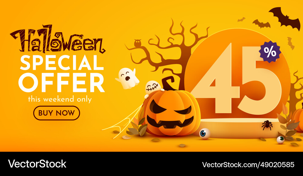 45 percents off halloween sale banner template 45 percents off halloween sale banner template vector image