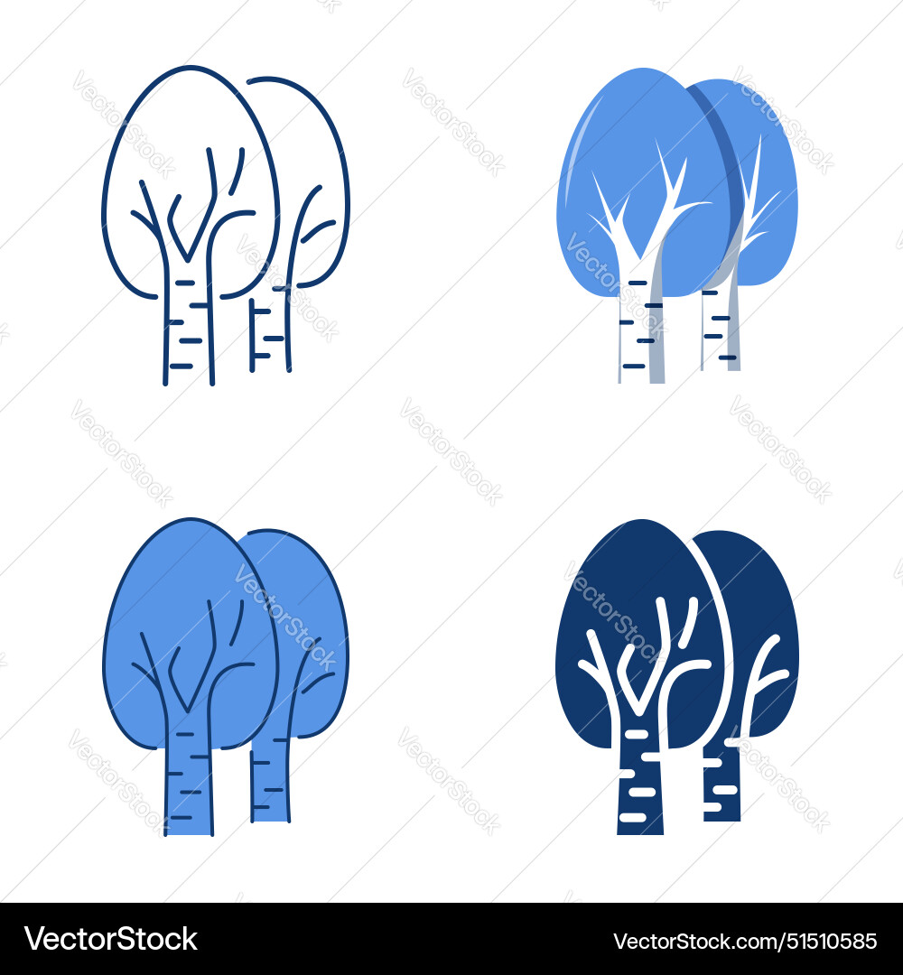 Birch trees icon set in flat and line style Birch trees icon set in flat and line style vector image