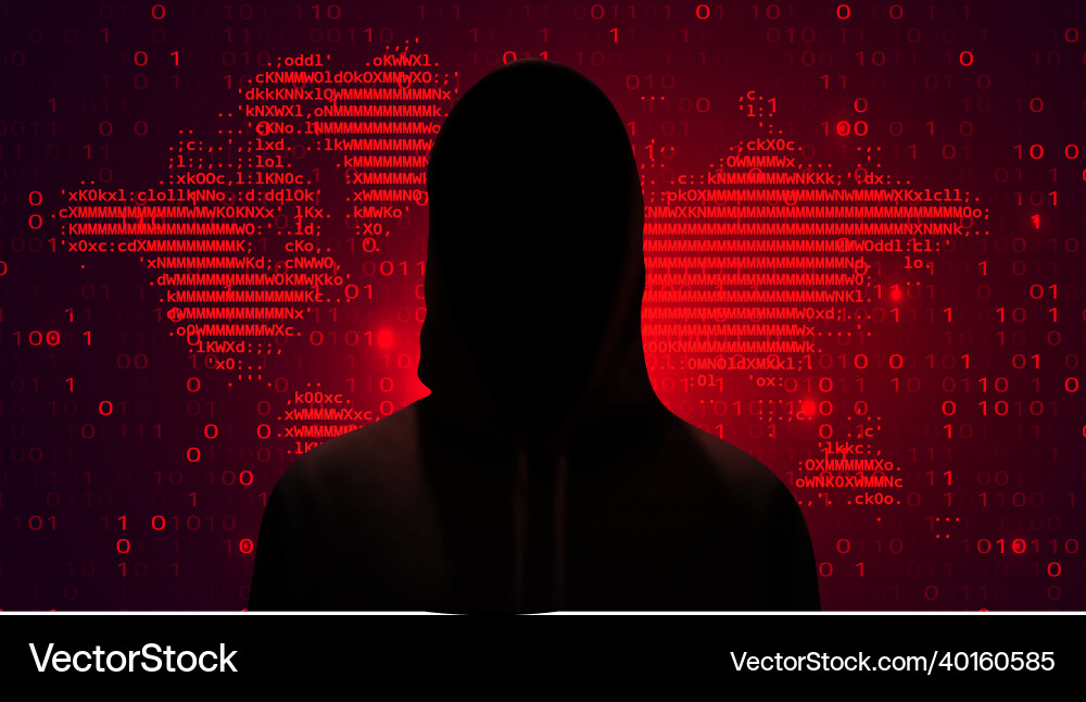 Computer hacker on abstract binary code Royalty Free Vector