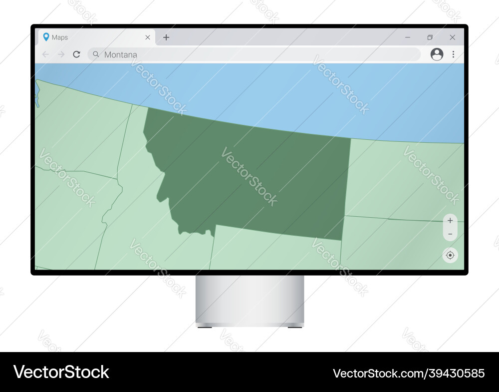 Computer monitor with map of montana in browser Computer monitor with map of montana in browser Vector Image