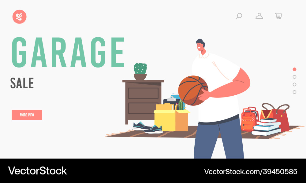 Garage sale landing page template man buy Vector Image