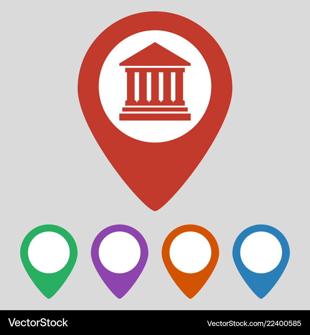 Map pointer with bank icon on grey background Map pointer with bank icon on grey background vector image