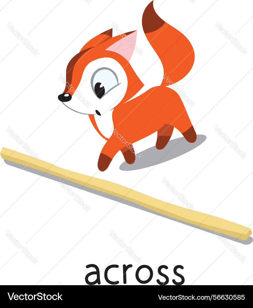 Preposition fox is moving across the log Preposition fox is moving across the log Vector Image
