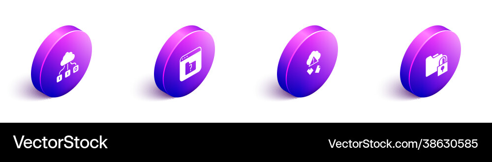 Set isometric cloud technology data transfer file Set isometric cloud technology data transfer file vector image