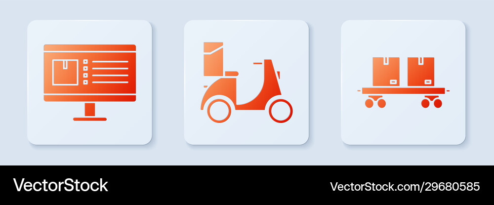 Set scooter delivery computer monitor with app Vector Image