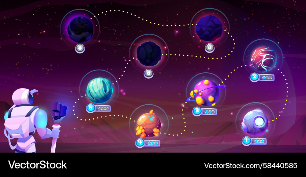 Space game level map with alien planets Vector Image