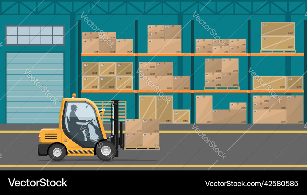 Warehouse Loading with Forklift Vector Image