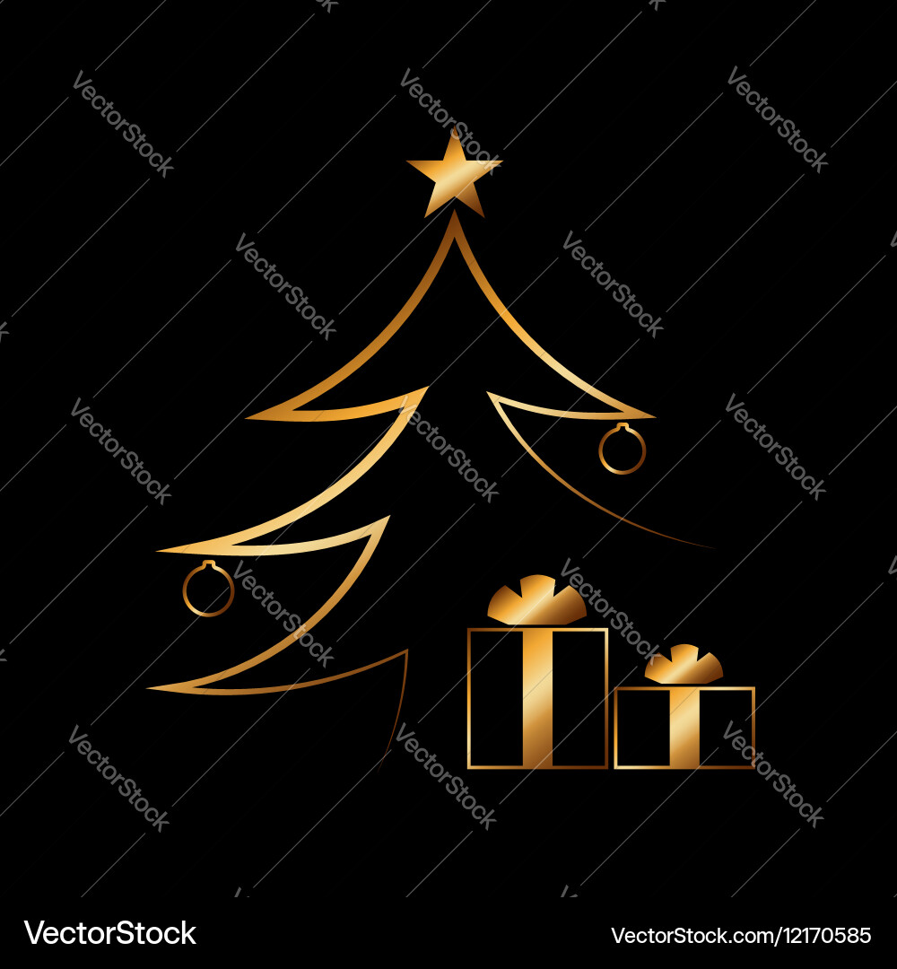 Weihnachtsbaum Frohes neues Jahr Gold Hintergrund Vektorbild