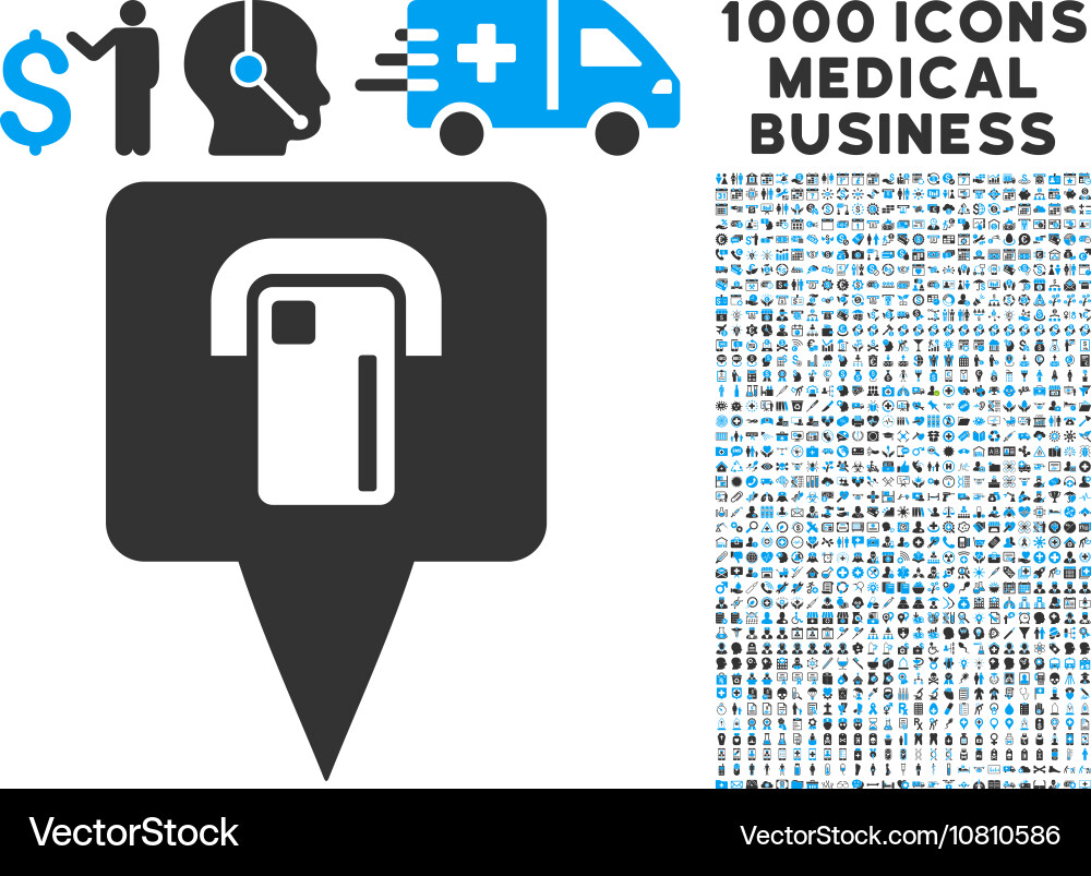 Atm terminal map pointer icon with 1000 medical Vector Image