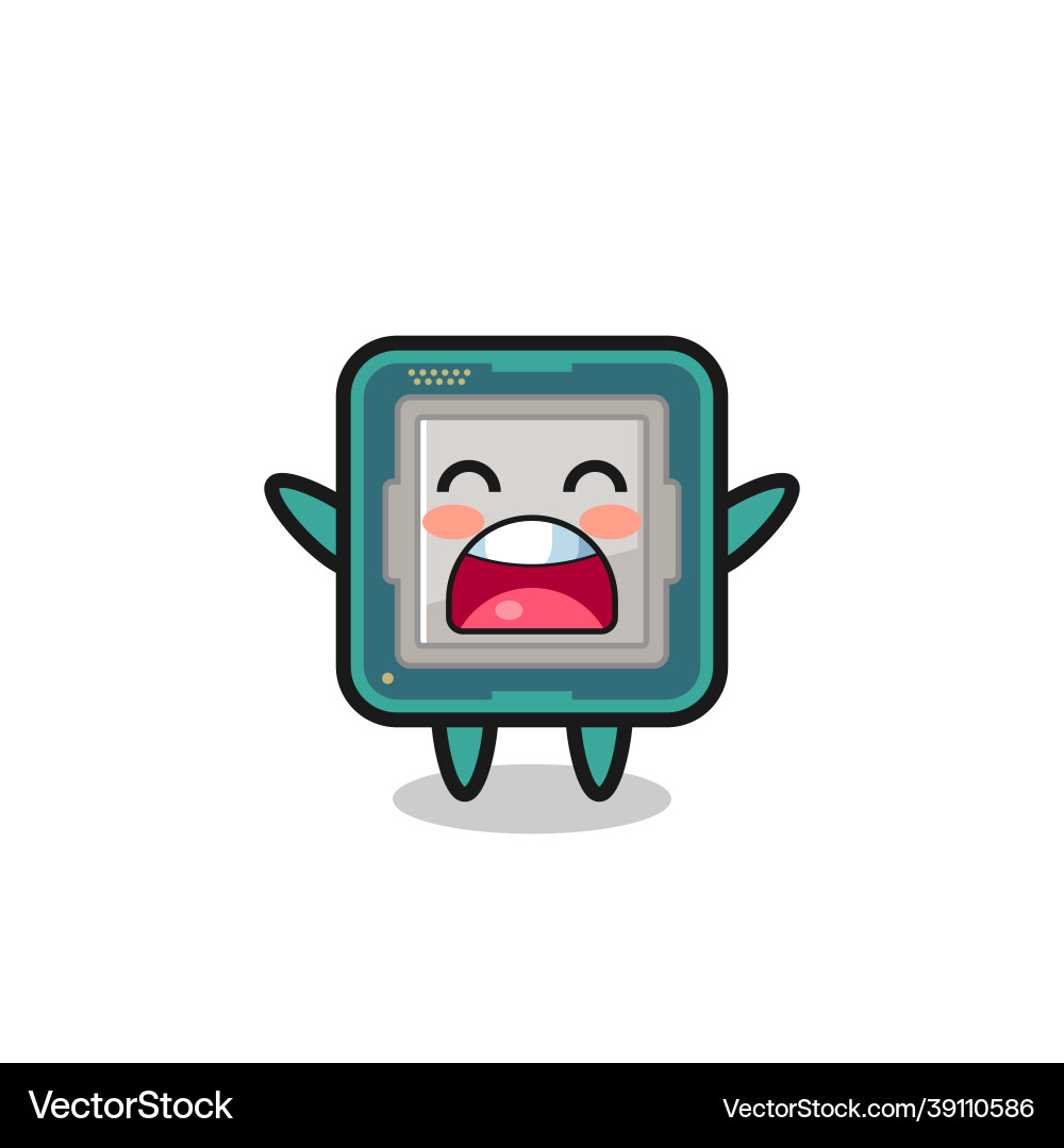 Cute processor mascot with a yawn expression Cute processor mascot with a yawn expression vector image