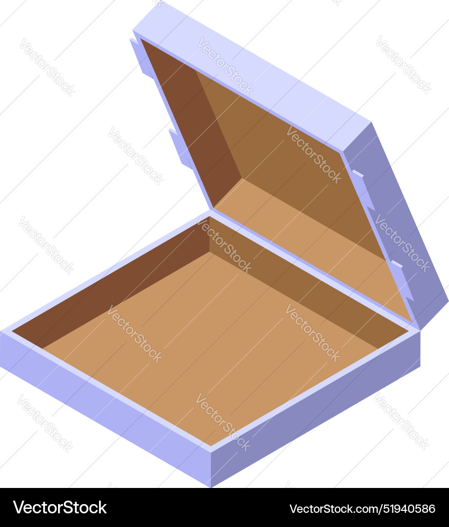 Empty open pizza box isometric view Empty open pizza box isometric view vector image
