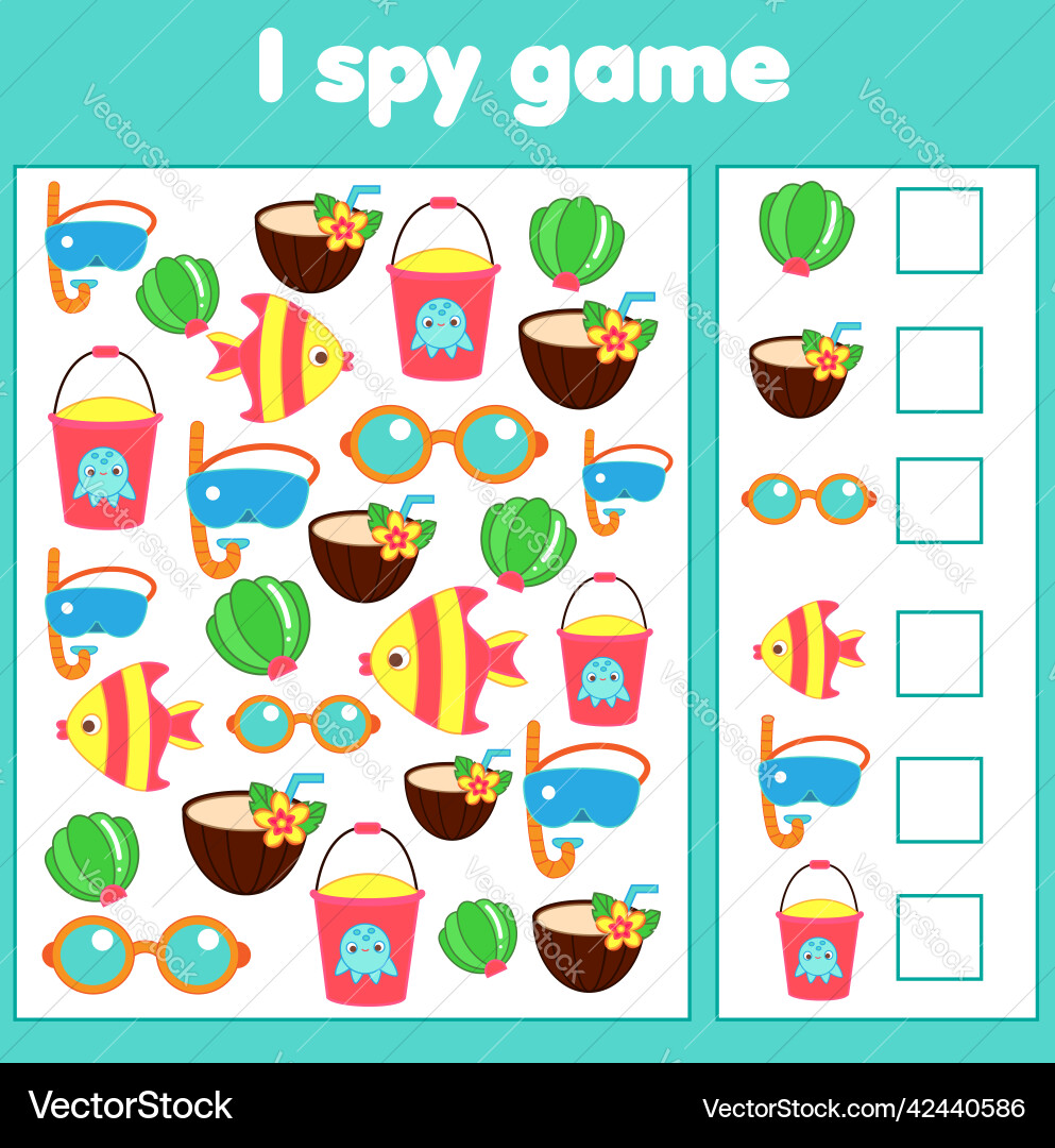 I spy game count summertime beach objects summer I spy game count summertime beach objects summer Vector Image