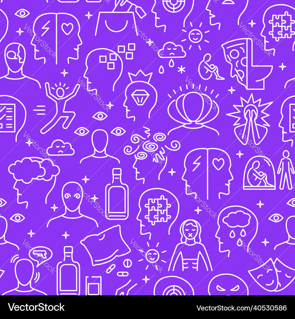 Mental illness seamless pattern in line style Mental illness seamless pattern in line style vector image