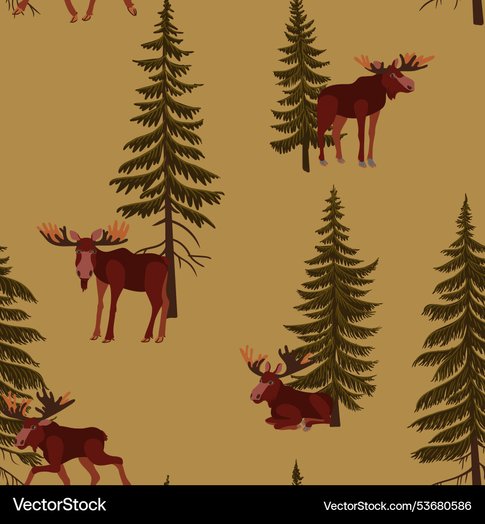 Seamless pattern with fir tree and elk Seamless pattern with fir tree and elk vector image