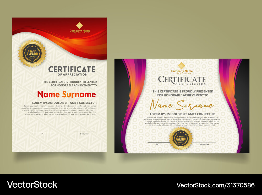 Set modern certificate template with flow lines Set modern certificate template with flow lines Vector Image