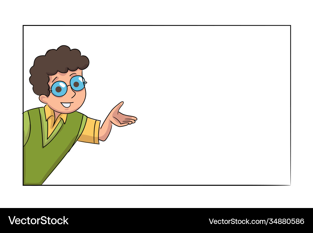 Smiling boy pointing hands on blank empty banner Smiling boy pointing hands on blank empty banner vector image