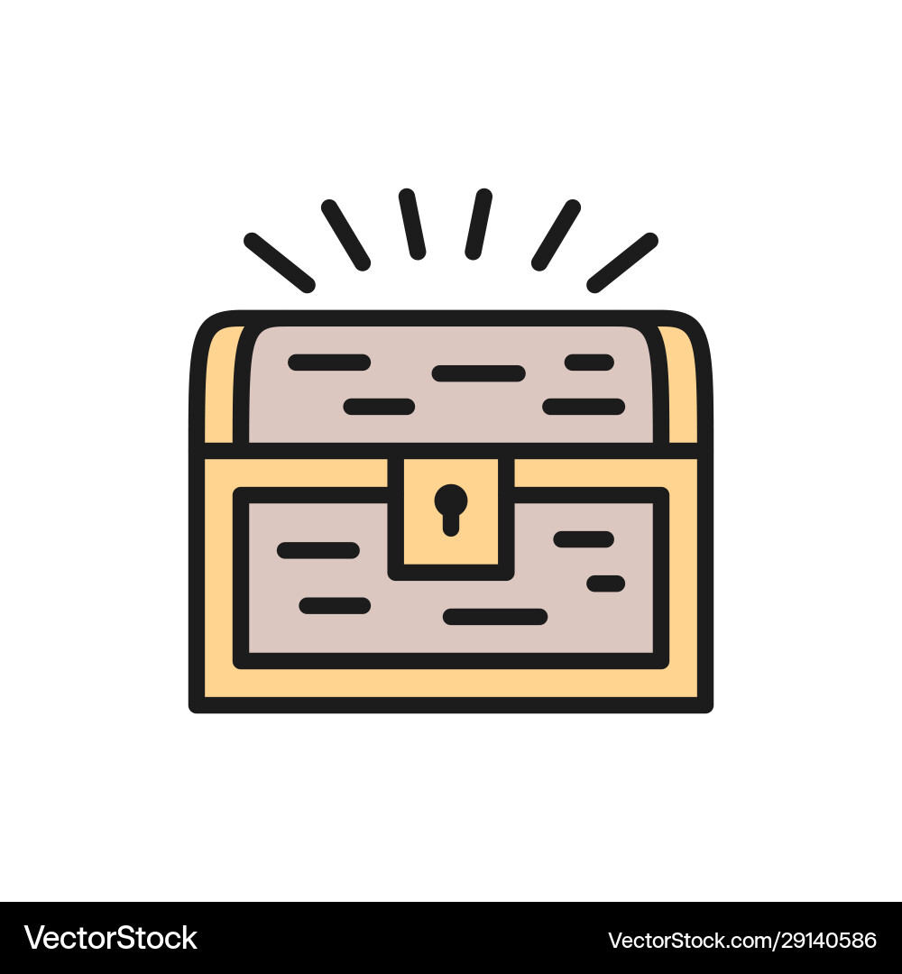 Treasure chest flat color line icon Treasure chest flat color line icon vector image