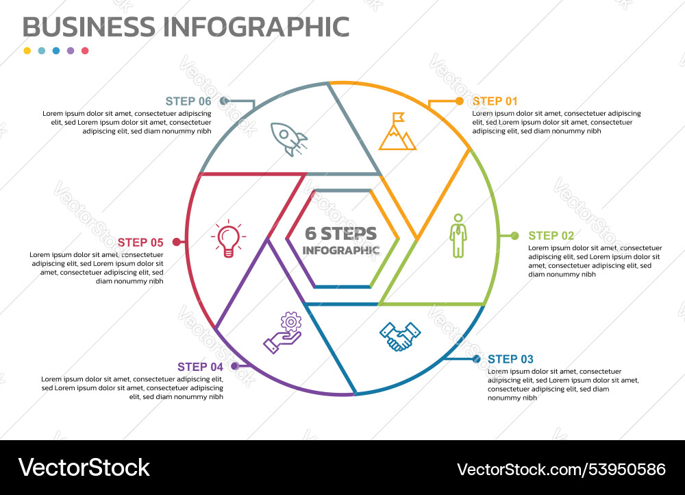 Visual data presentation cycle diagram with 6 Visual data presentation cycle diagram with 6 vector image