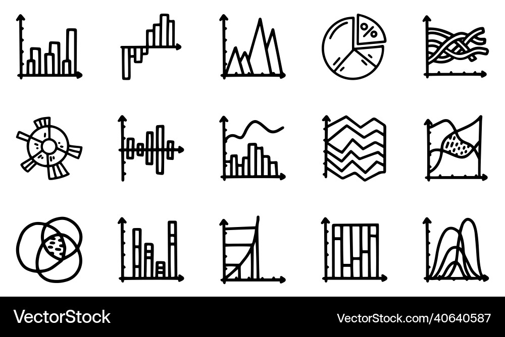 Chart and graph line doodle simple icon set Chart and graph line doodle simple icon set vector image