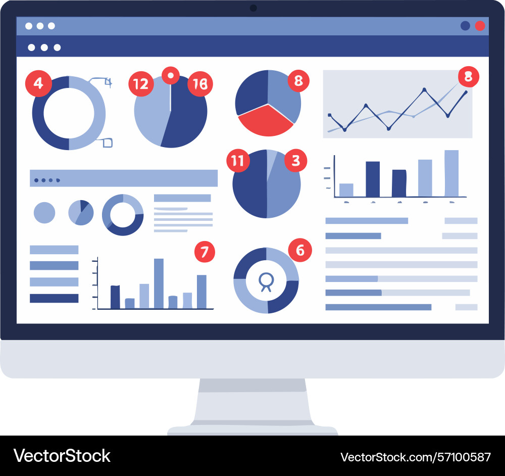 Computer screen showing business analytics vector image