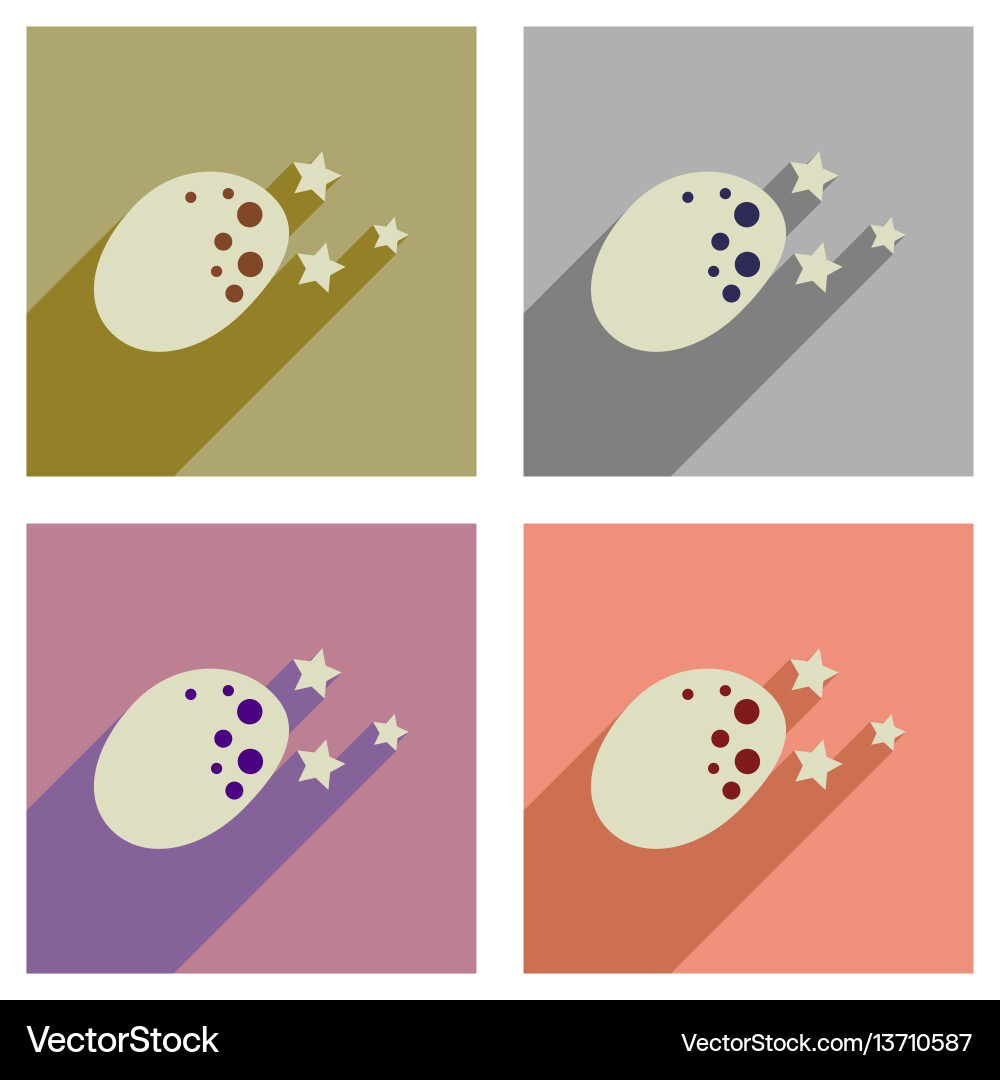Concept of flat icons with long shadow meteorite Vector Image