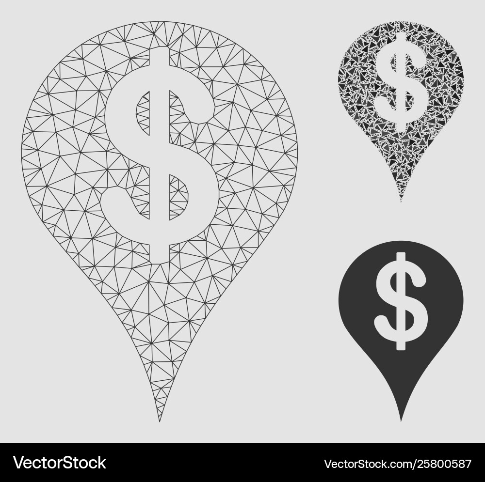 Dollar map marker mesh network model Dollar map marker mesh network model vector image
