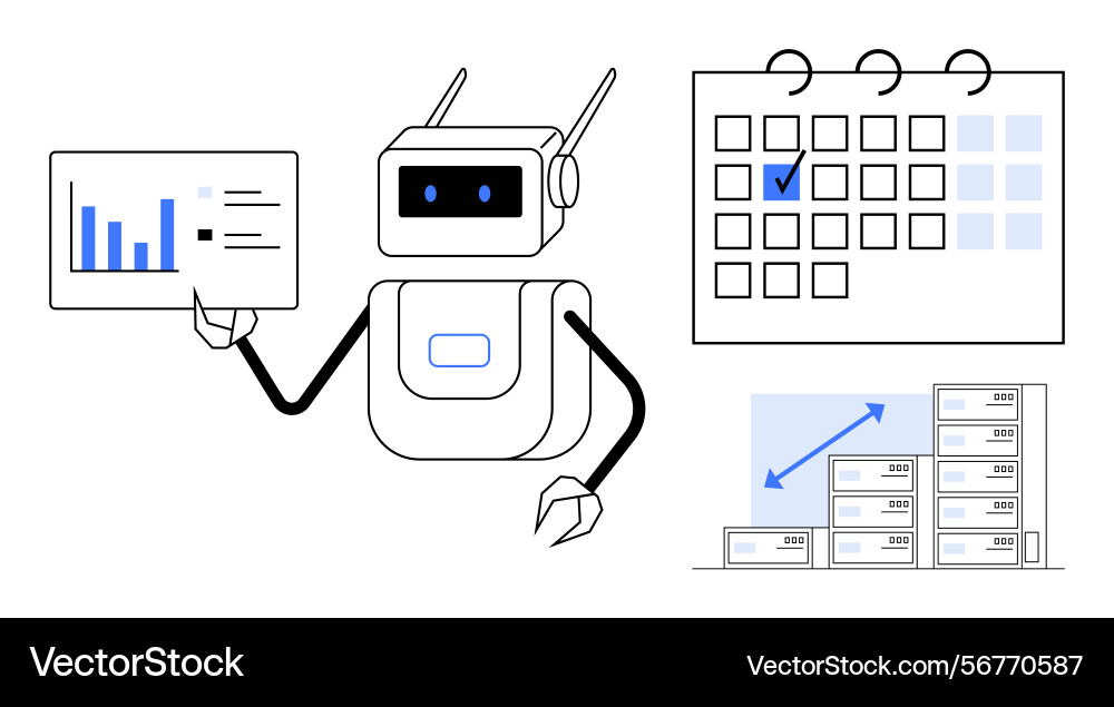 Robot analyzing data and planning tasks Robot analyzing data and planning tasks vector image