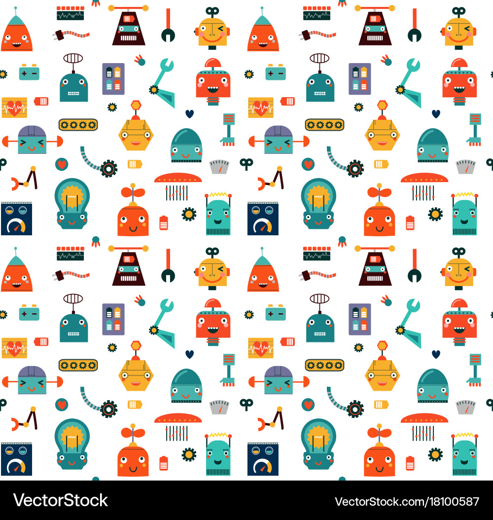 Robots Seamless Pattern - Tech & Fun vector image