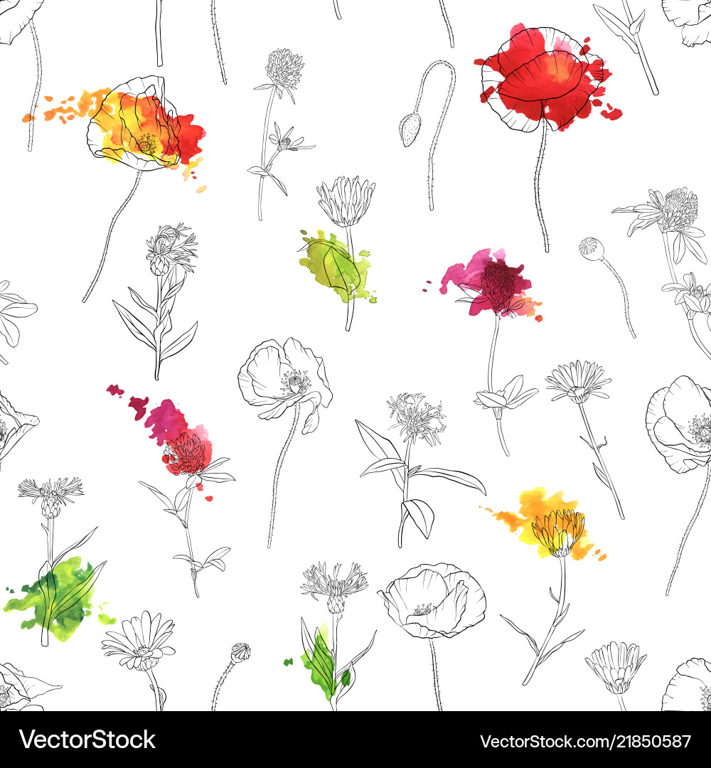 Seamless pattern with drawing flowers