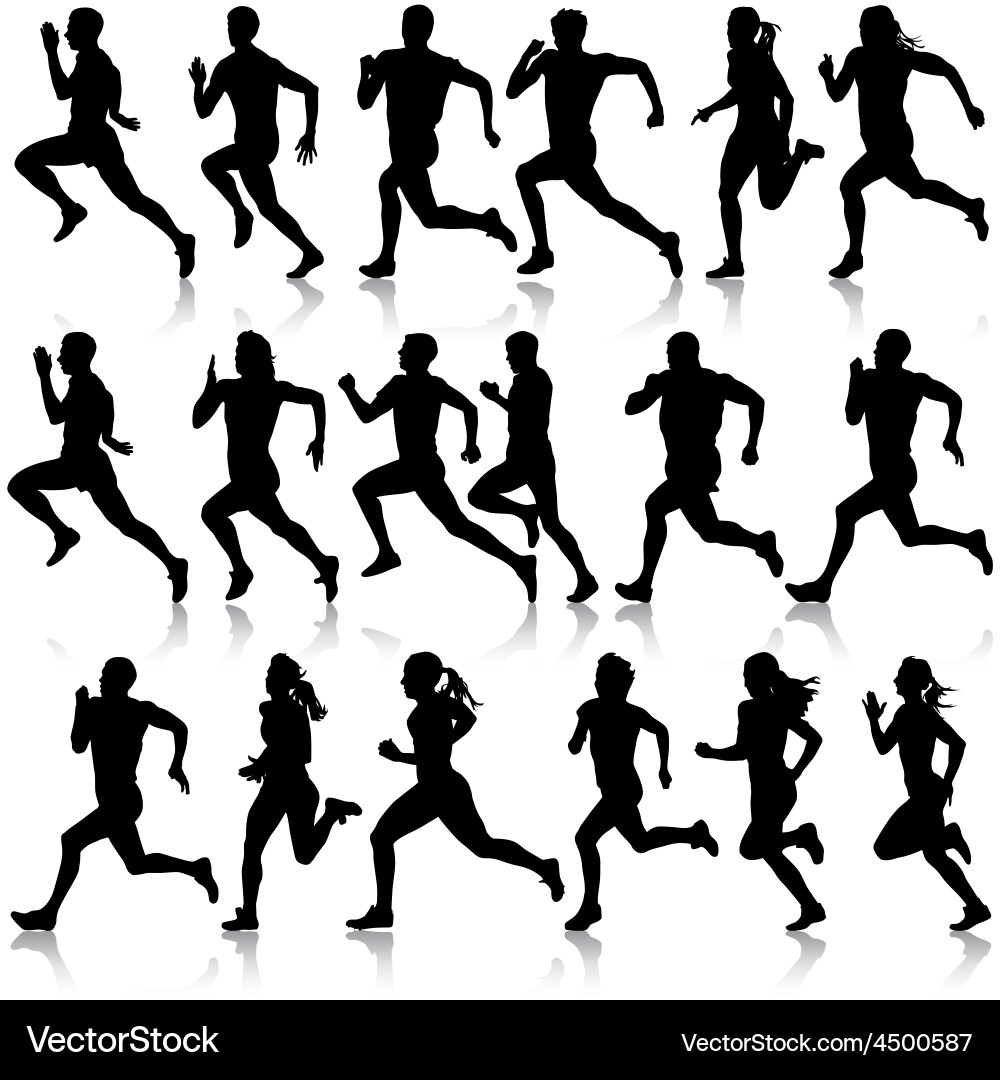 Set of silhouettes runners on sprint men Vector Image