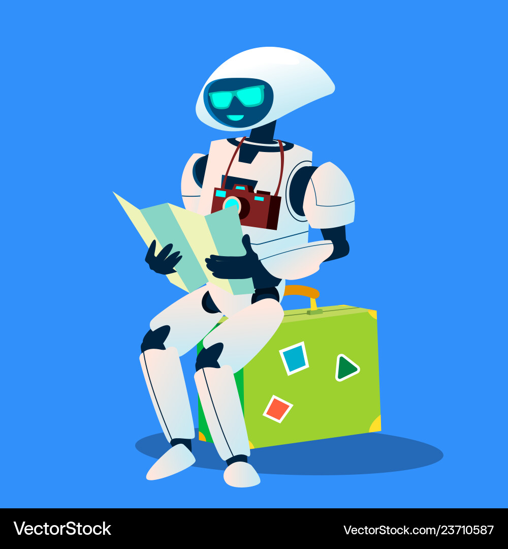Tourist robot with camera and map isolated Vector Image
