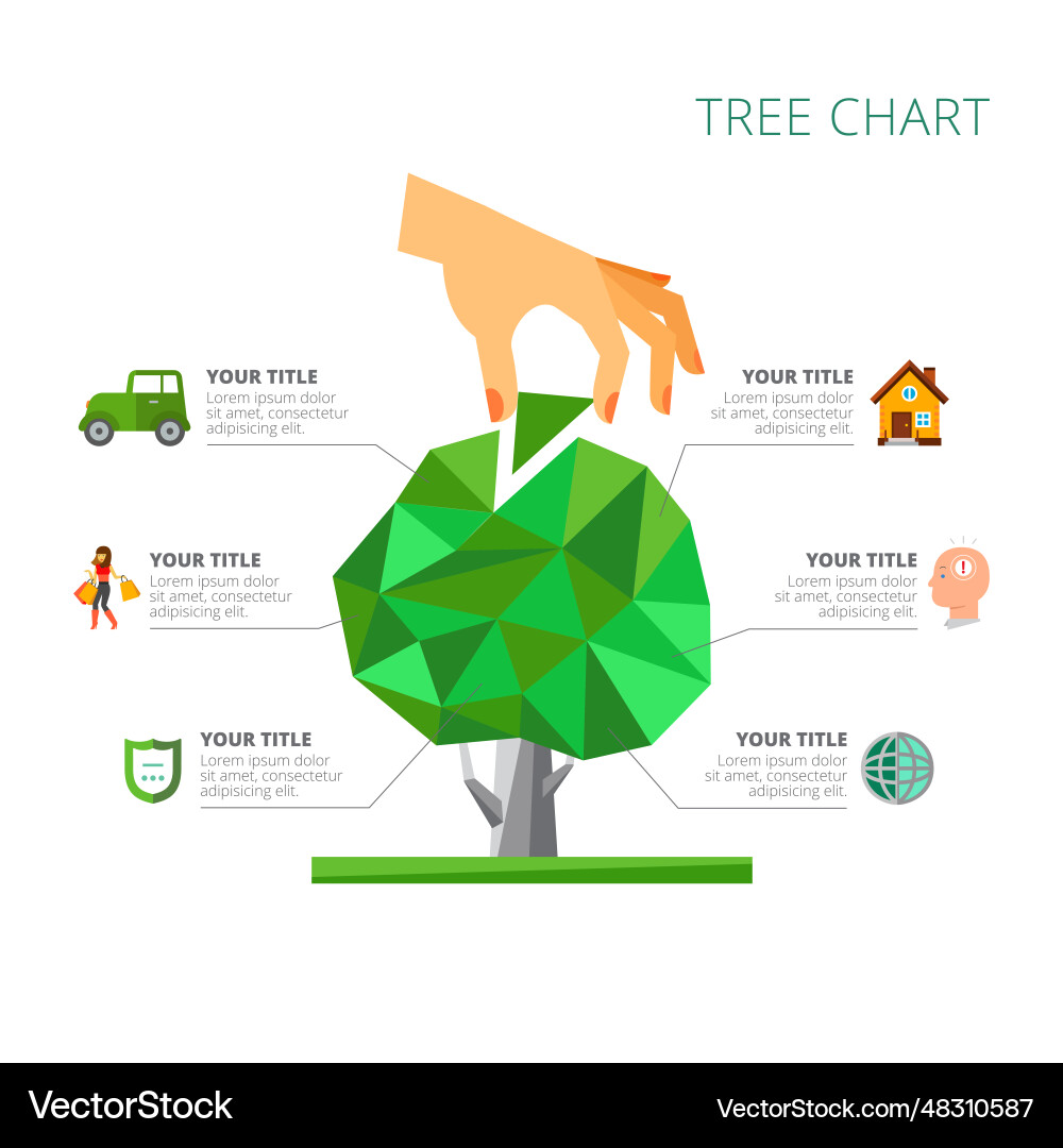 Tree chart with six options slide template Vector Image