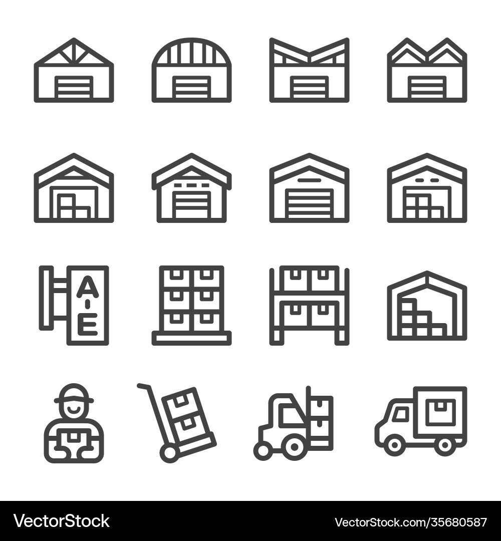 Warehouse line icon set Royalty Free Vector Image
