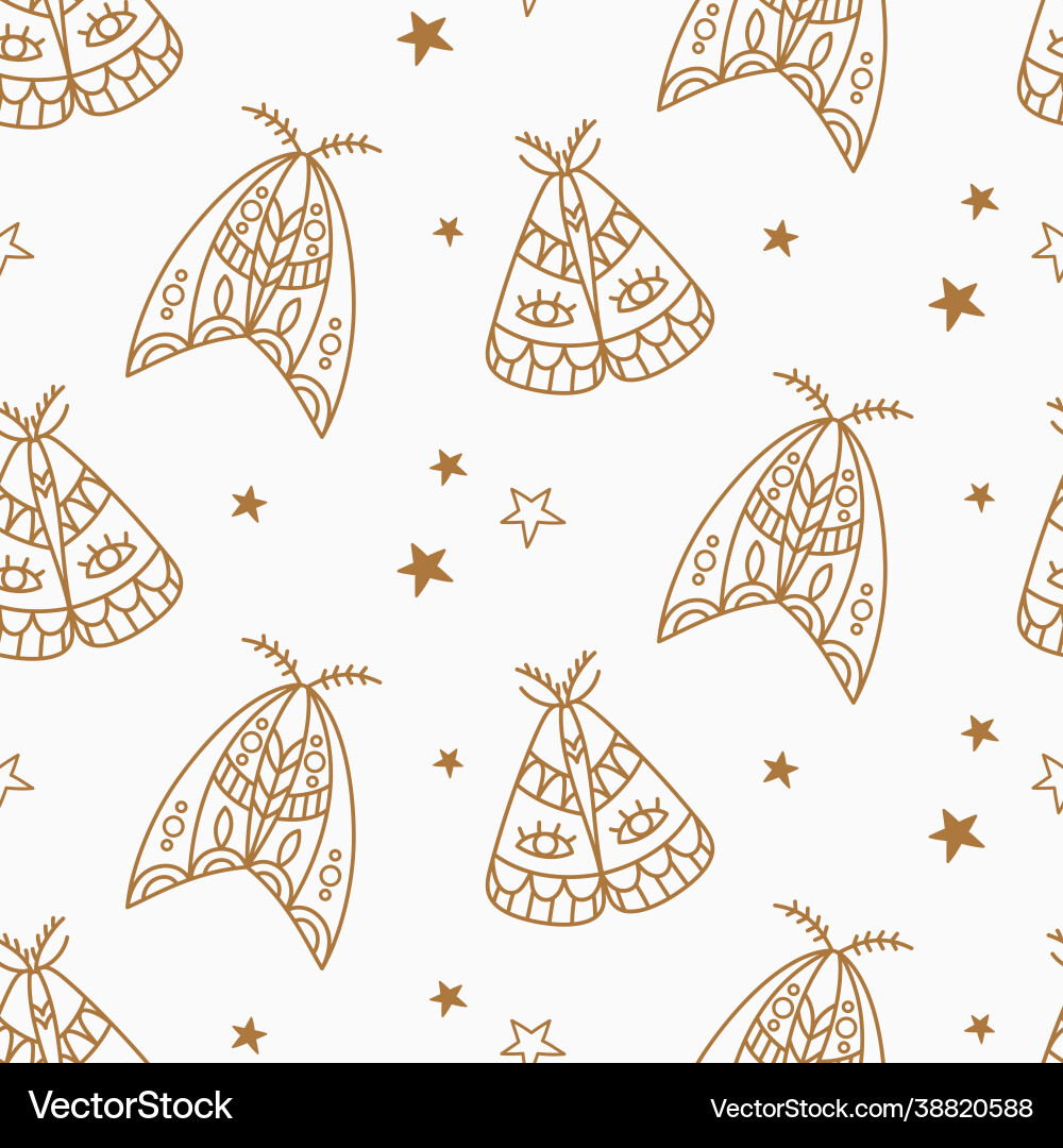 Butterfly boho minimal seamless pattern Butterfly boho minimal seamless pattern Vector Image