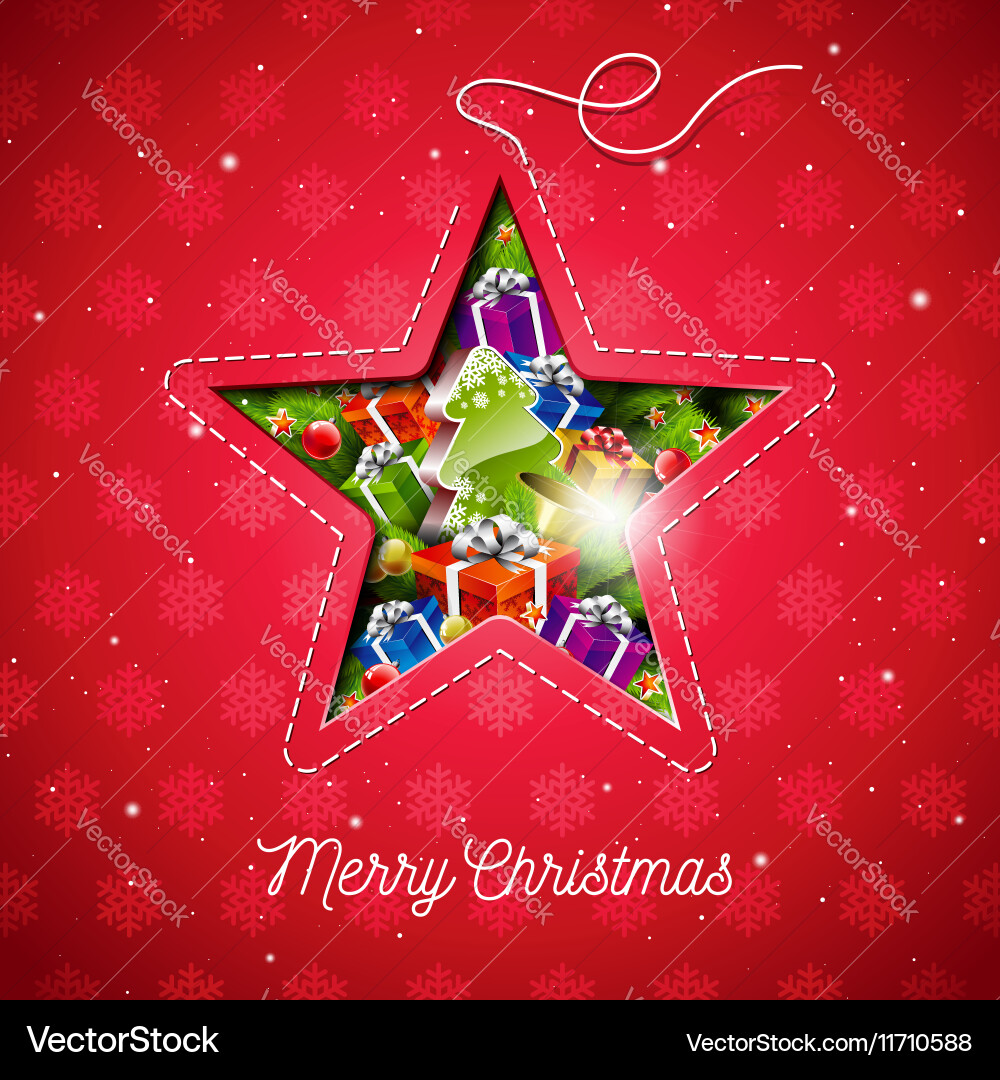 Christmas Star with Snowflake Pattern Vector Image