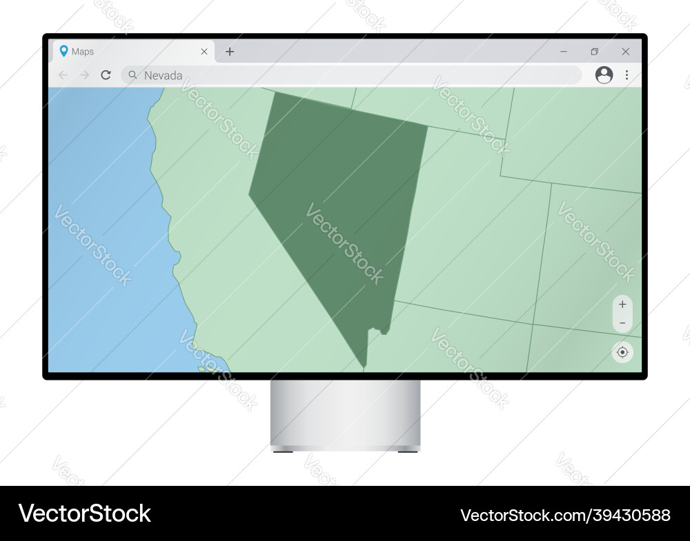 Computer monitor with map of nevada in browser Computer monitor with map of nevada in browser Vector Image