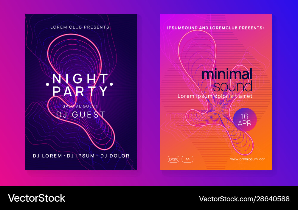 Dj event neon flyer techno trance party electro Dj event neon flyer techno trance party electro vector image