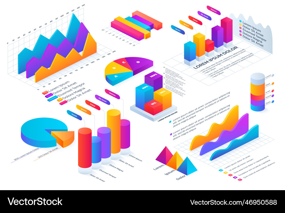 Isometric infographic 3d graph chart data circle Isometric infographic 3d graph chart data circle vector image