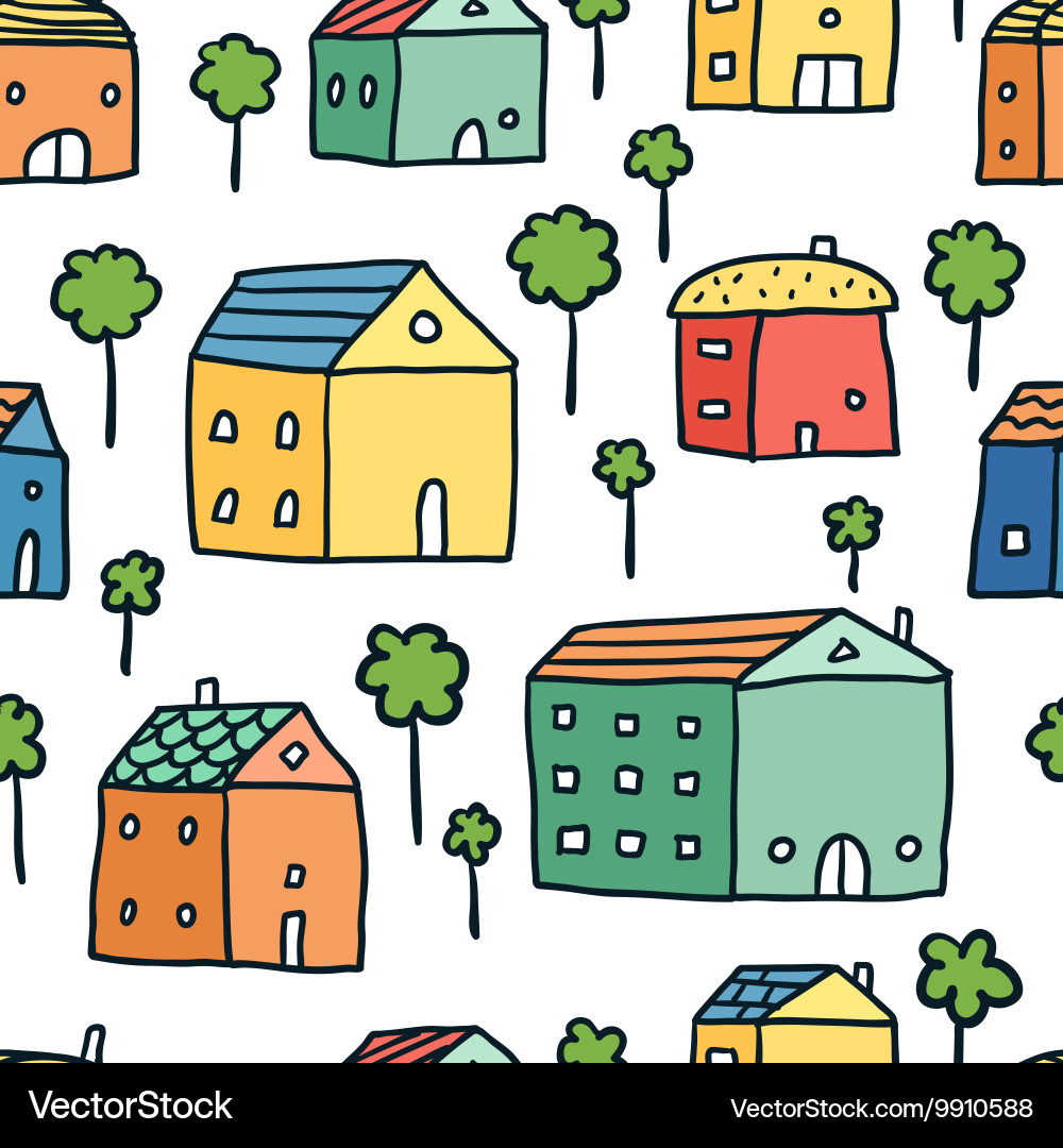 Seamless pattern with houses and trees vector image